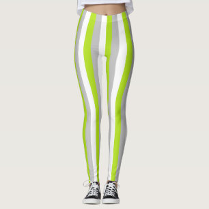 Legging Verde limão vertical, prata e listras brancas