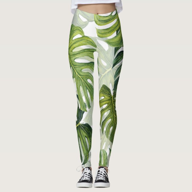 Legging Verde Monstera Tropical Watercolor (Frente)