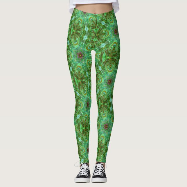 Legging Verde Peacock Geométrico Moderno (Frente)