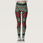 Legging Verde preto vermelho do teste padrão floral<br><div class="desc">Vista acima seu wardrobe do inverno com estas caneleiras de alta qualidade do divertimento que caracterizam um teste padrão floral vermelho ajustado contra um fundo vermelho.  Aperfeiçoe para os feriados ou as atividades e os exercícios diários do inverno.</div>