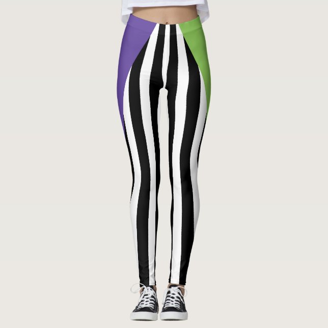 Legging Verde Roxo Preto & Listras Caprichosas Brancas (Frente)