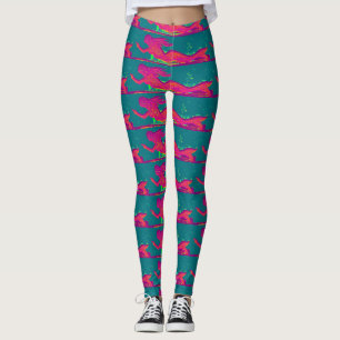 Legging verde vermelho nadador do teste padrão das sereia