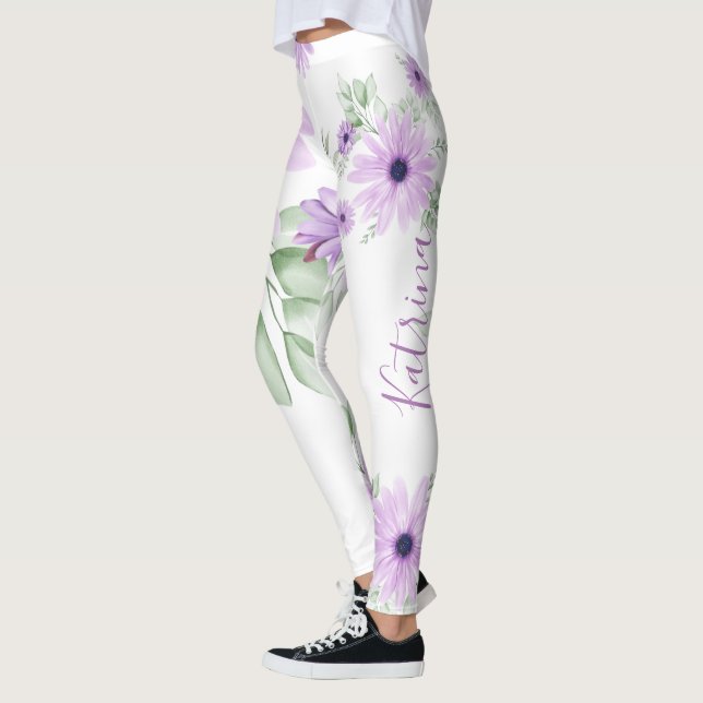 Legging Verde Violeta Personalizado, Flores de Cores Aquát (Esquerda)