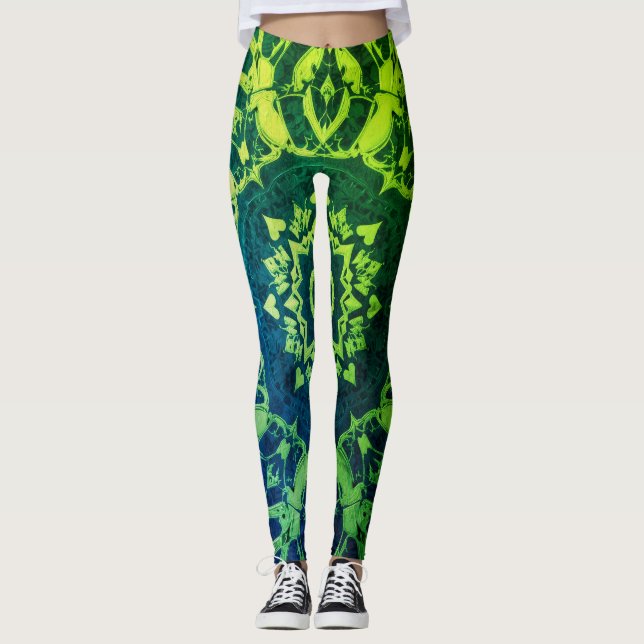 Legging Verdes + Azuis e Preto em Moderno Personalizado (Frente)