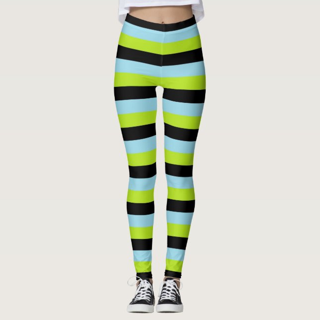 Legging Verdes limões, Estrias Azuis Pretas e Pastel (Frente)