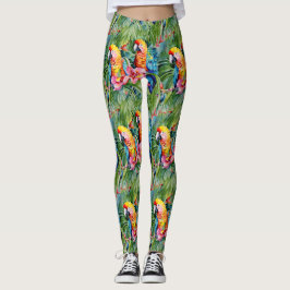 Legging Verdes, Vermelhos, Azuis e Flores Tropicais