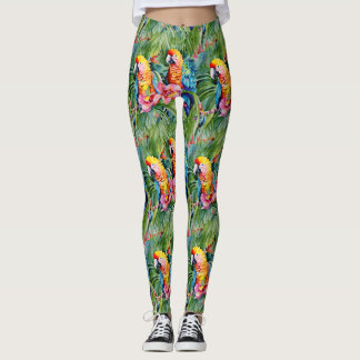 Legging Verdes, Vermelhos, Azuis e Flores Tropicais