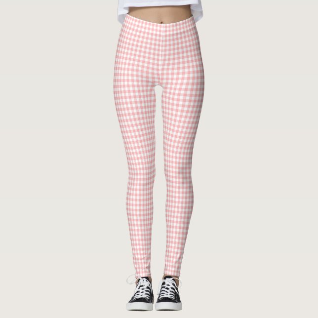 Legging Verificação de Gingham Branco Rosa (Frente)
