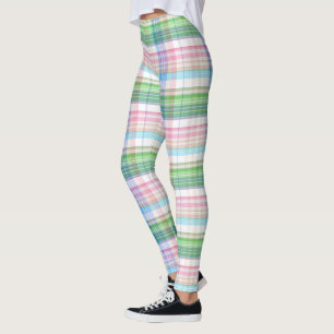 Legging Verificação de Tartan Verde limão azul-turquesa