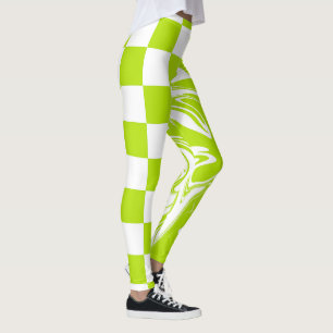 Legging Verificações e espirais em Verde limão e branco