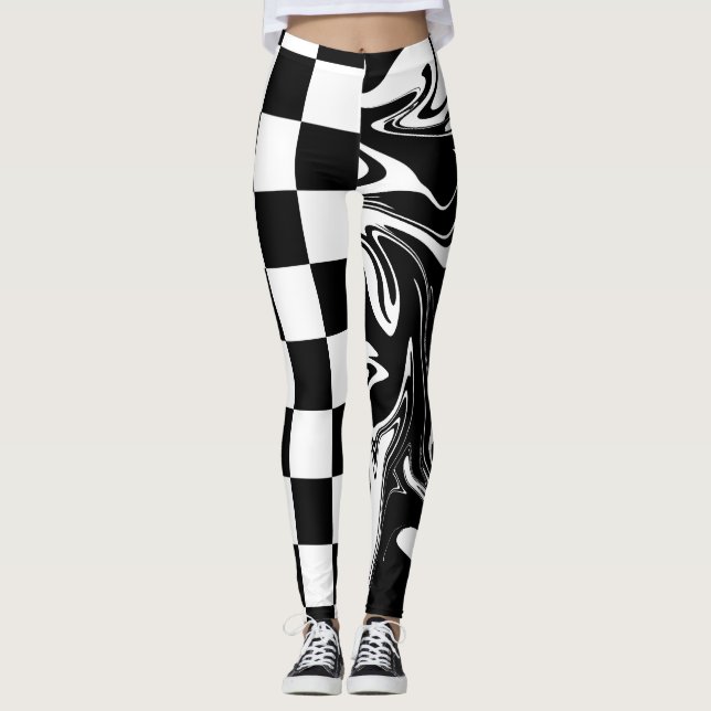 Legging Verificações e espirais - Preto e Branco (Frente)