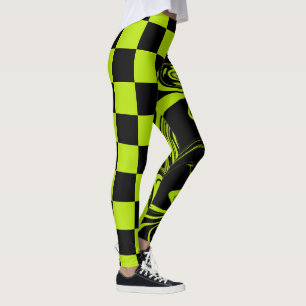 Legging Verificações e rotações - Verde limão e preto