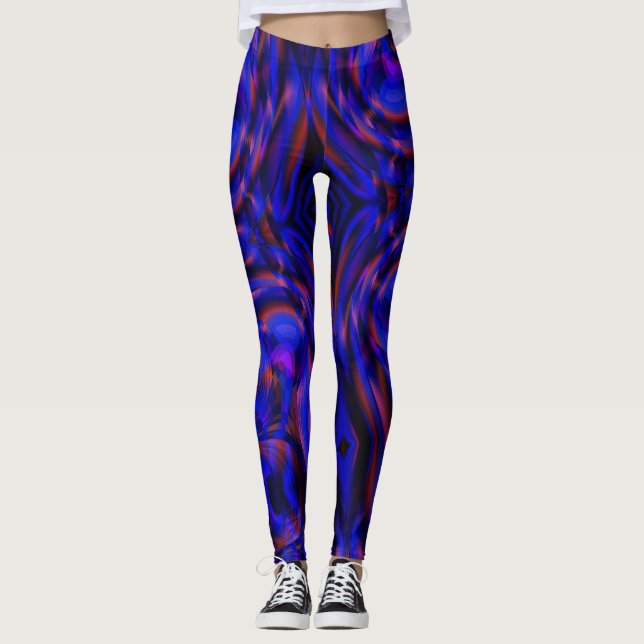 Legging Verificadores virtuais azuis curvos em ilusão flut (Frente)