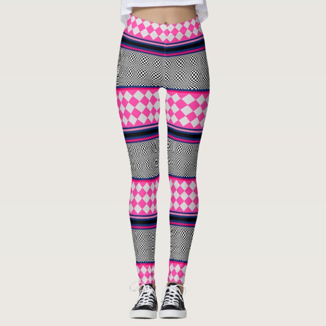 Legging Verificar Design de Padrão Misto do Harlequin (Frente)