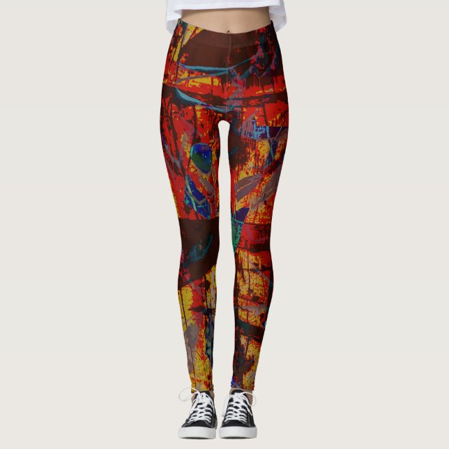 Legging Vermelho abstrato do design do teste padrão, azul (Frente)