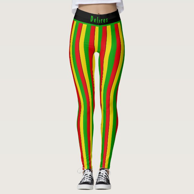 Legging Vermelho Amarelo Verde Listrado Rasta (Frente)
