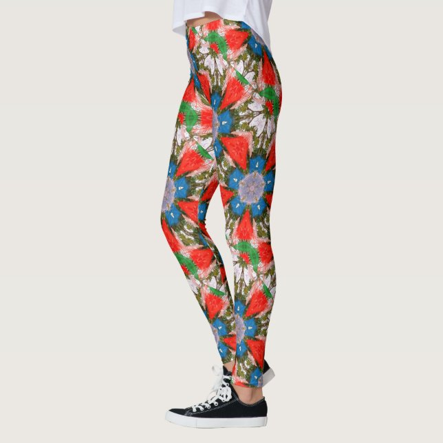 Legging vermelho azul do verde das flores (Esquerda)