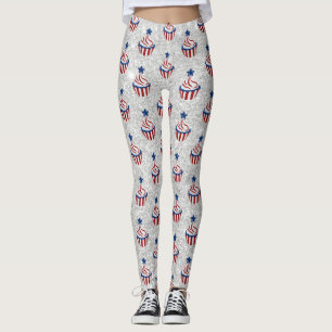 Legging Vermelho, Branco, Azul, 4 de julho Cupcake Brilhan