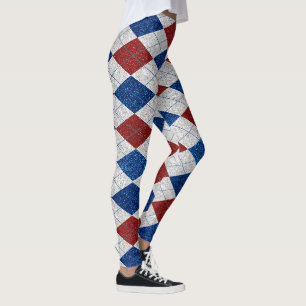 Legging Vermelho, Branco, Azul Argyle 4 de julho Glitor