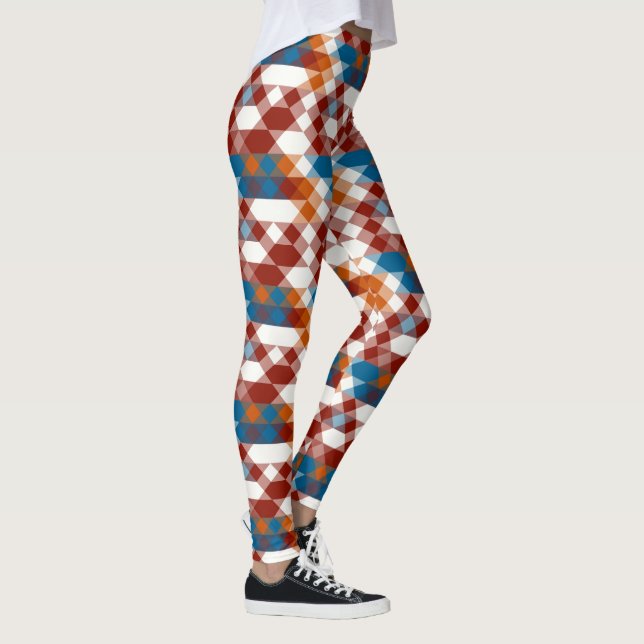Legging vermelho branco azul e laranja geométrico (Direita)