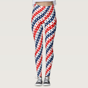 Legging Vermelho, Branco e Azul Patriótico EUA Estrelas e 