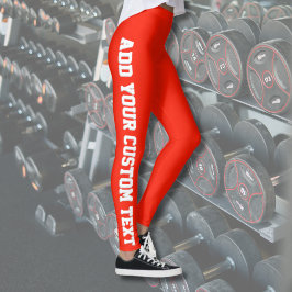Legging Vermelho Brilhante Personalizado Texto Vertical em