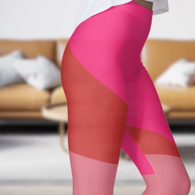 Legging Vermelho Chic com Ângulos Creme (Chic Red with Cream Angles Leggings)
