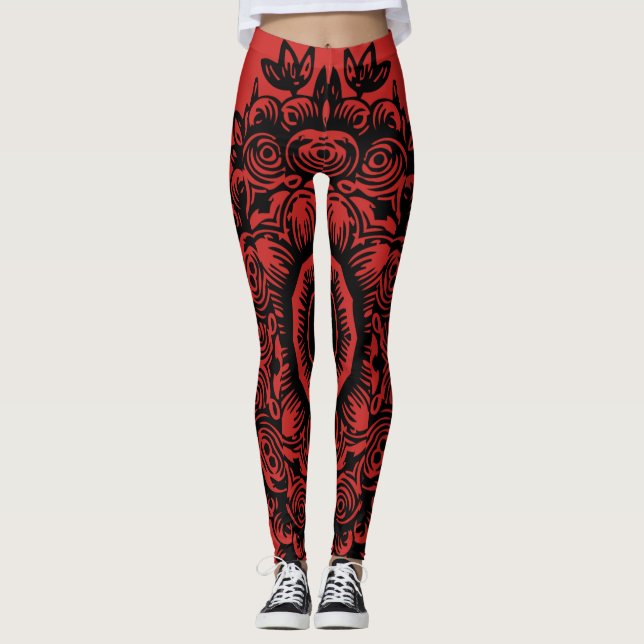 Legging Vermelho com atlético Cor damasco preto (Frente)
