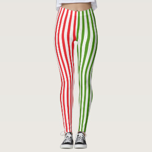 Legging Vermelho de Feriado & Listra de Doces Verde de Elf