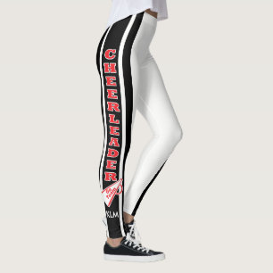 Legging Vermelho do cheerleader do monograma, preto branco