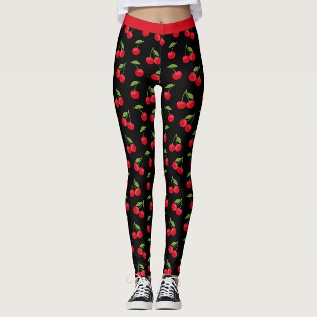 Legging Vermelho e Preto Cerejas Vermelho Padrão (Frente)
