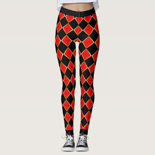 Legging Vermelho e Preto com Contorno Dourado Faux Verific