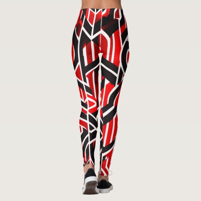 Legging Vermelho Elegante, Preto, Branco com Padrão Sutil  (Verso)
