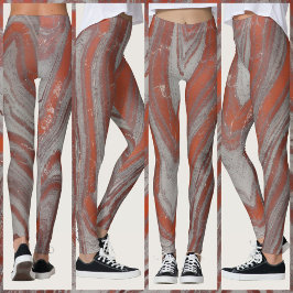 Legging Vermelho Ferrugem e Cinza Onda Natural Abstrata