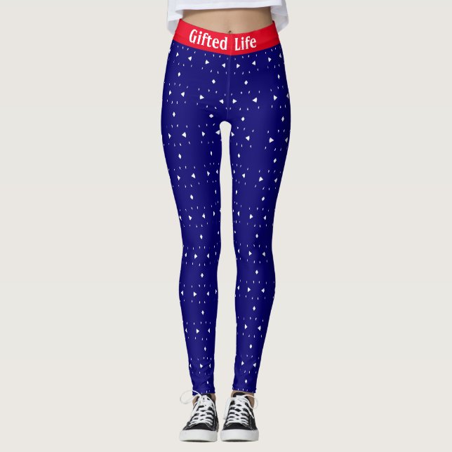 Legging Vermelho Moderno, Azul Real e Branco (Frente)