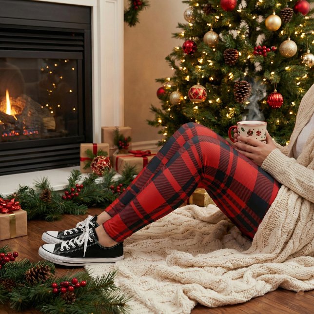 Legging Vermelho Preto Buffalo Plaid Natal Férias (Criador carregado)