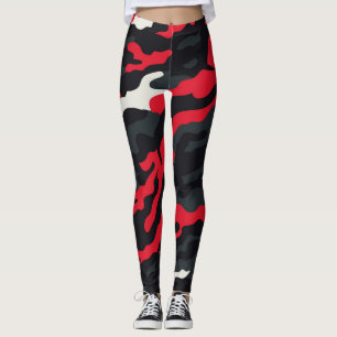 Legging Vermelho Preto Cinza Branco Camuflagem Camo Padrão