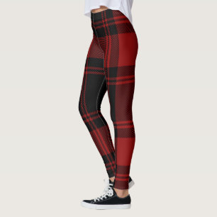 Legging Vermelho preto escocês na moda da xadrez de Tarta