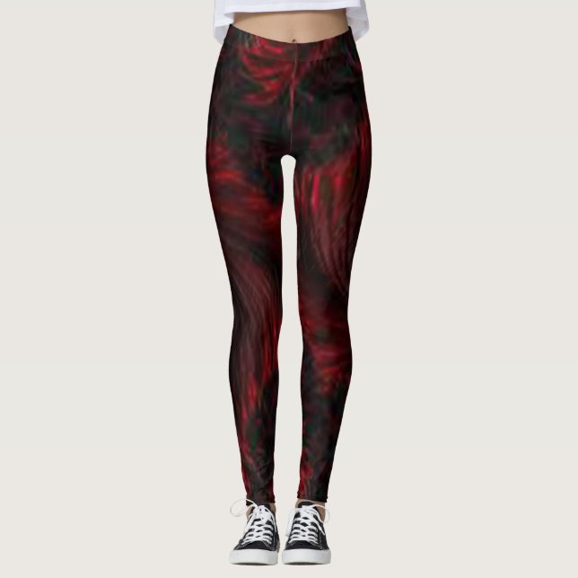 Legging Vermelho Preto Marrom Verde abstrato simples Cor l (Frente)