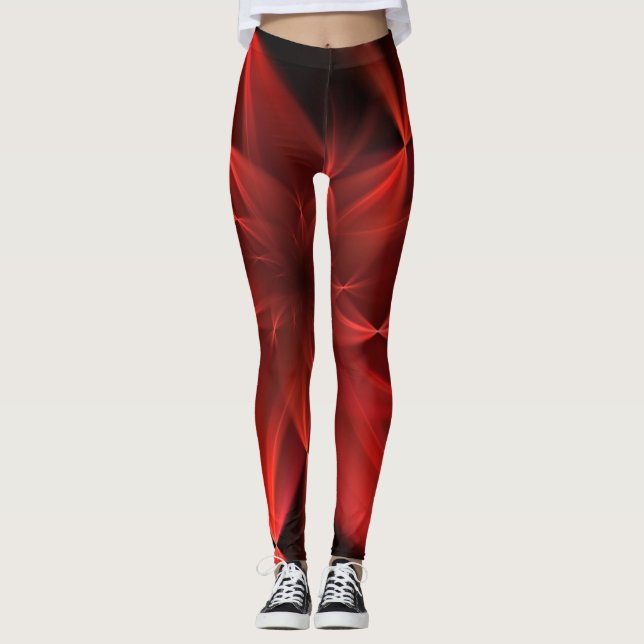 Legging Vermelho Preto Verde flores artísticas simples Cor (Frente)