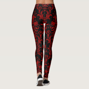 Legging Vermelho Sobre Cabeças De Flores Pretas