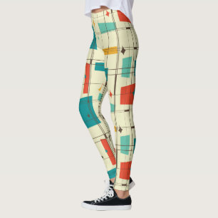 Legging Vermelho Teal de Idade Atômica do Meio século do M