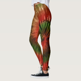 Legging Vermelho Verde e Dourado Psicodélico Tie Dye