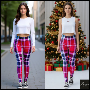 Legging Vermelho Vibrante Rosa Aqua Xadrez Moderno