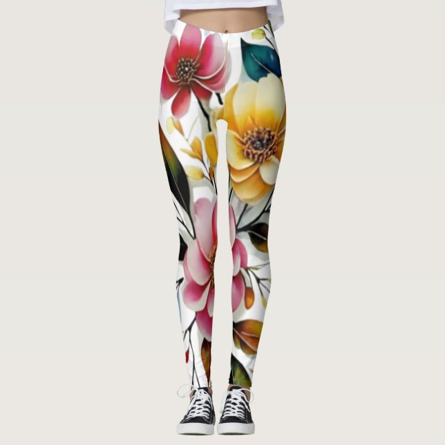 Legging vetor de arte amarelo-rosa pastel (Frente)