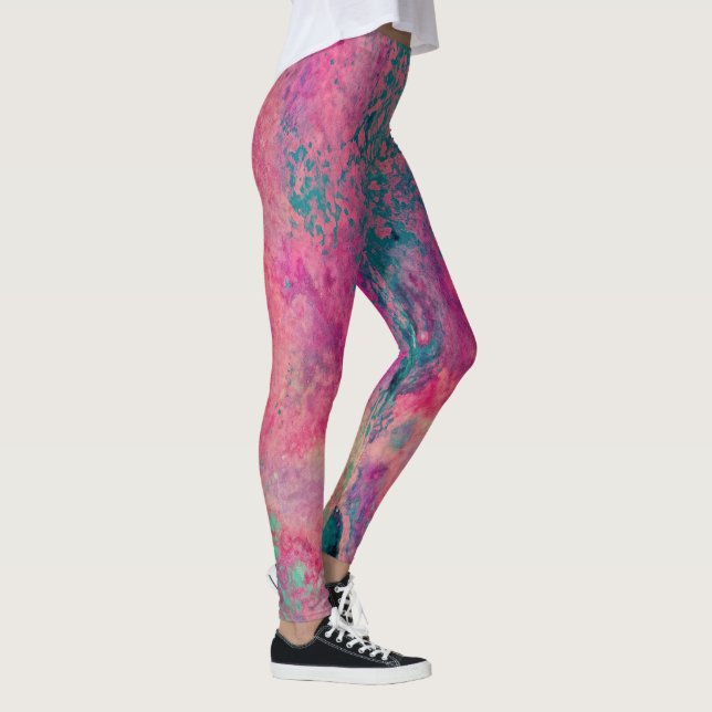 Legging “Véu Etéreo” – Azul Turquesa Rosa Abstrato    (Direita)