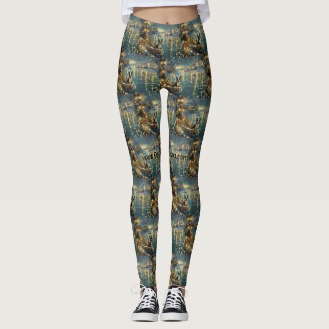 Legging Viagem Festiva de Natal do Boston Terrier (Frente)