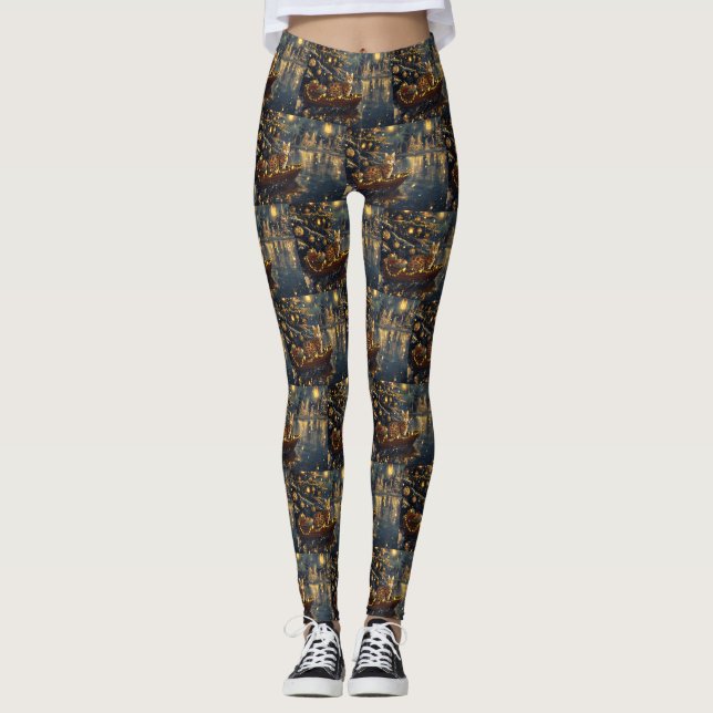 Legging Viagem Festiva de Natal do Gato Bengal (Frente)
