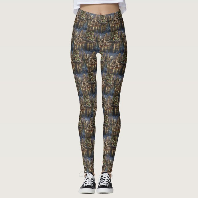 Legging Viagem Festiva de Natal do Keeshond (Frente)