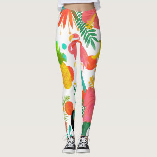 Legging Vibrações Tropicais Folhas Florais Verão Chic